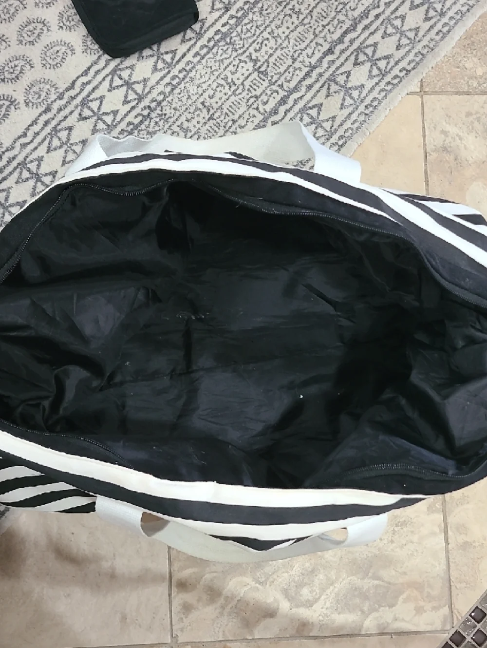 Victoria's Secret Black & White Striped Tote with Gold Bottom